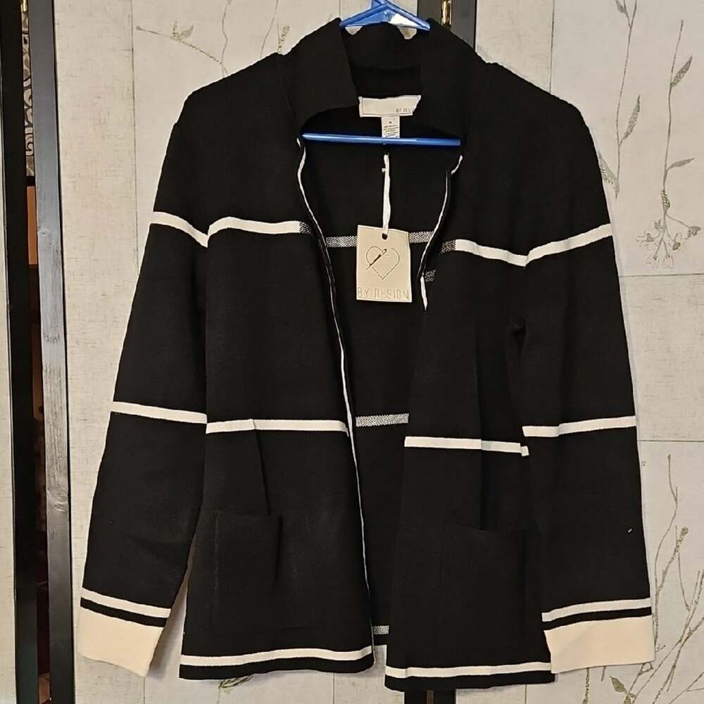 NWT - By Design Black and White Striped Cardigan with Long Sleeves